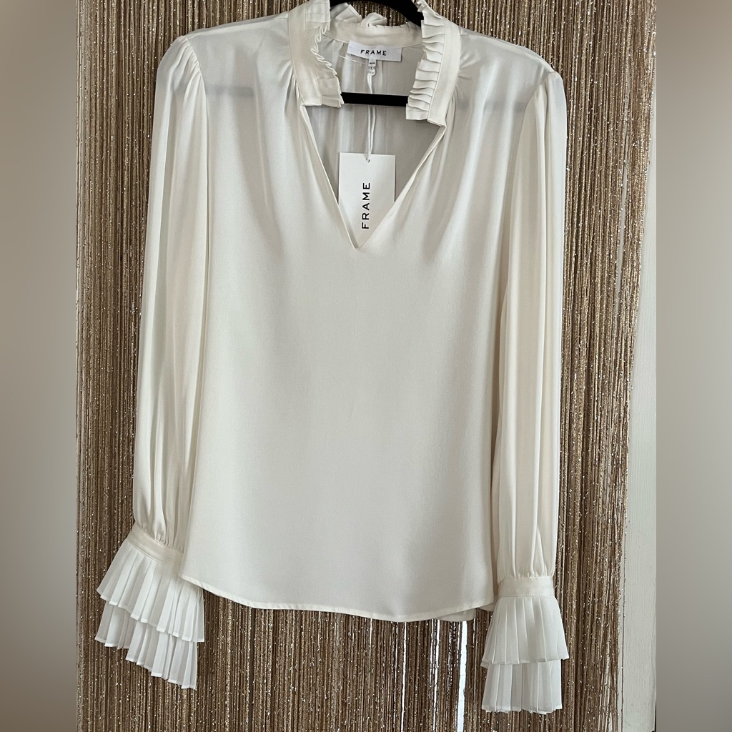 Nwt Frame Denim Cream Ruffle Blouse